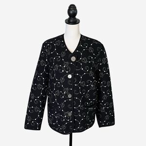 Vintage Geiger Sweater Jacket Black Wool Embroidered Embellished